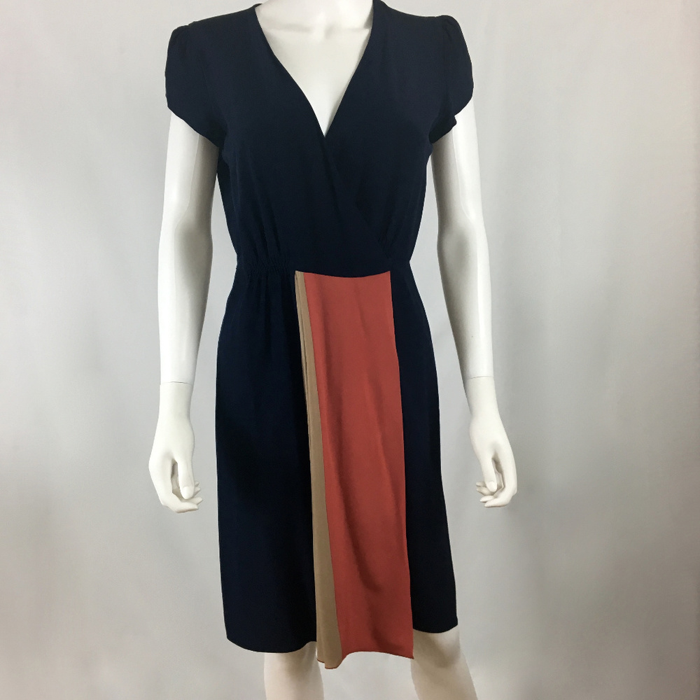 Aquilano-Rimondi-Color-Block-Wrap Silk-Dress